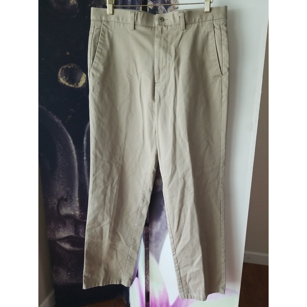 DOCKERS Individual Fit Waistband‎ Men's Khaki Tan Flat Front Pants Size W 34